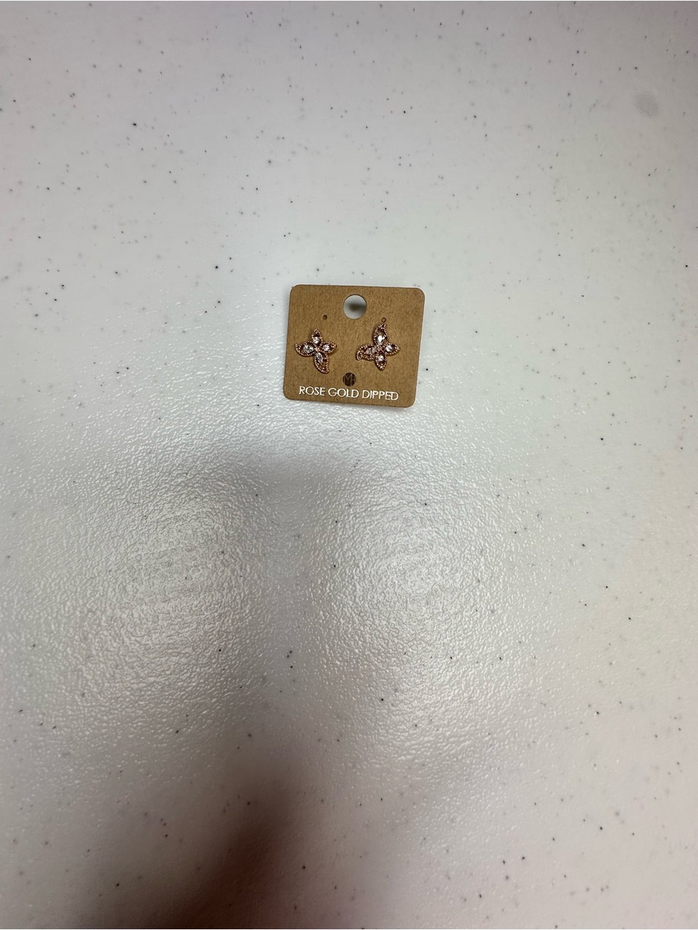 Source Unknown Rose Gold butterfly Stud Earrings with Crystal Centers